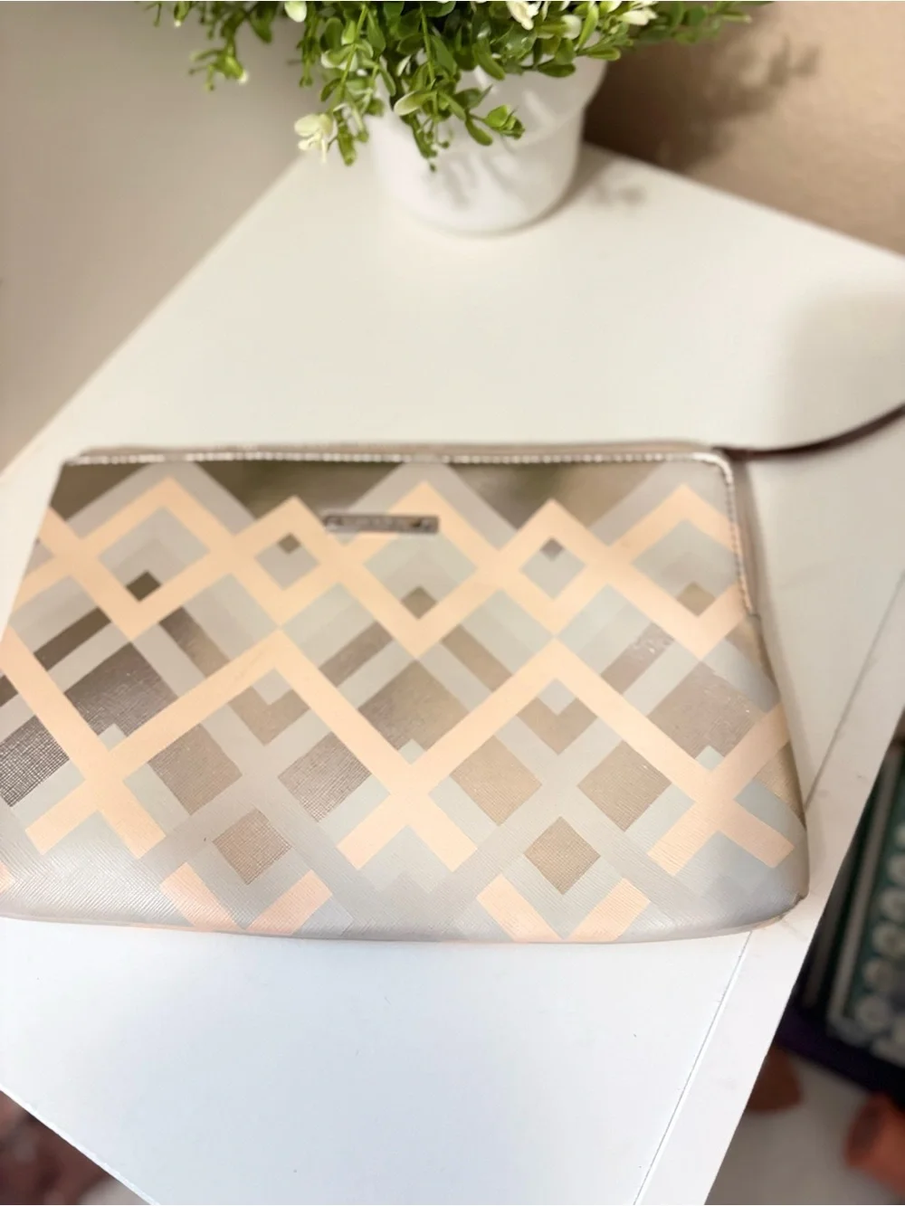 Stella & Dot Hello Gorgeous Metallic Chevron Zipper Clutch Pouch